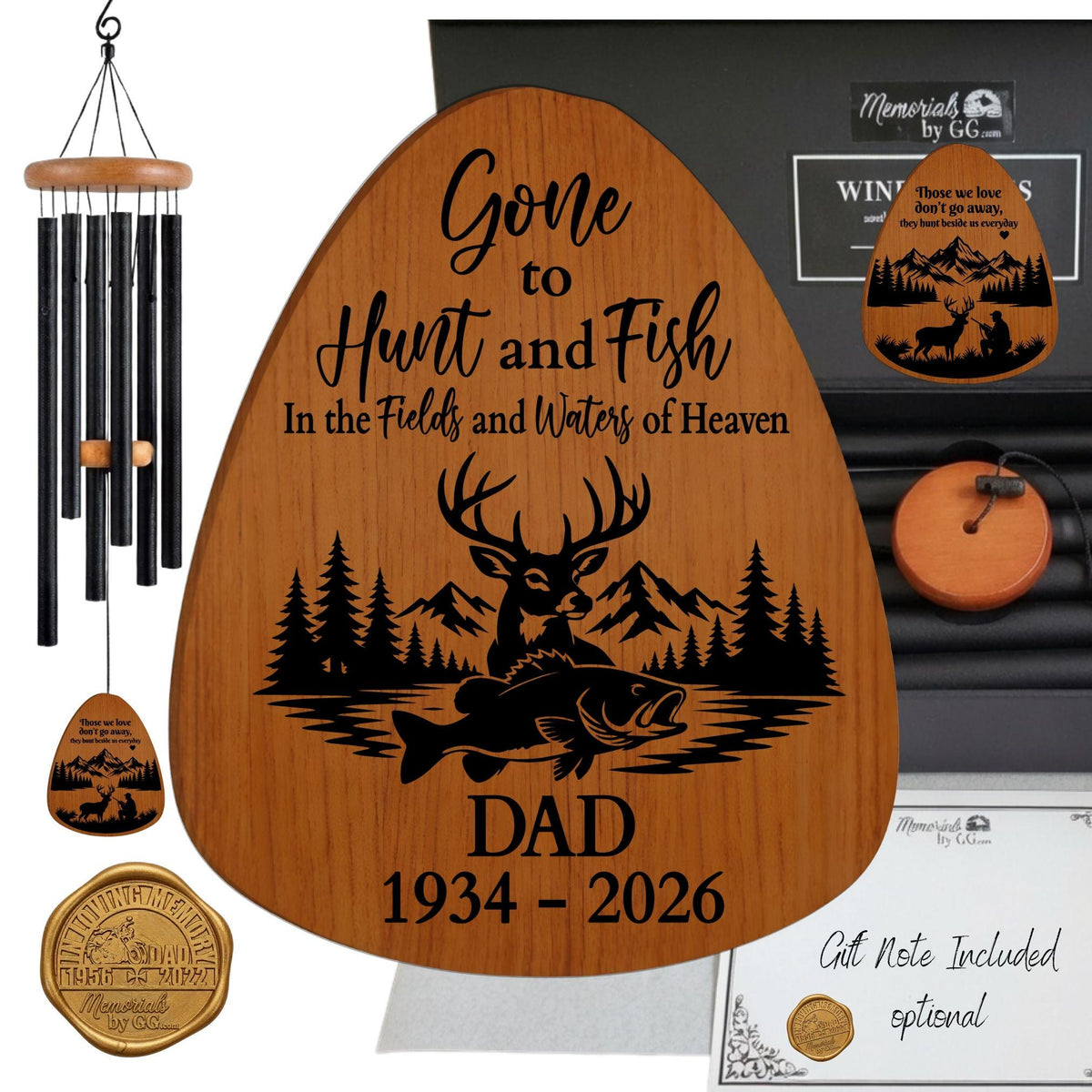 Personalized Hunting Fishing Sympathetic Memorial Wind Chime, Hunter Loss Gift