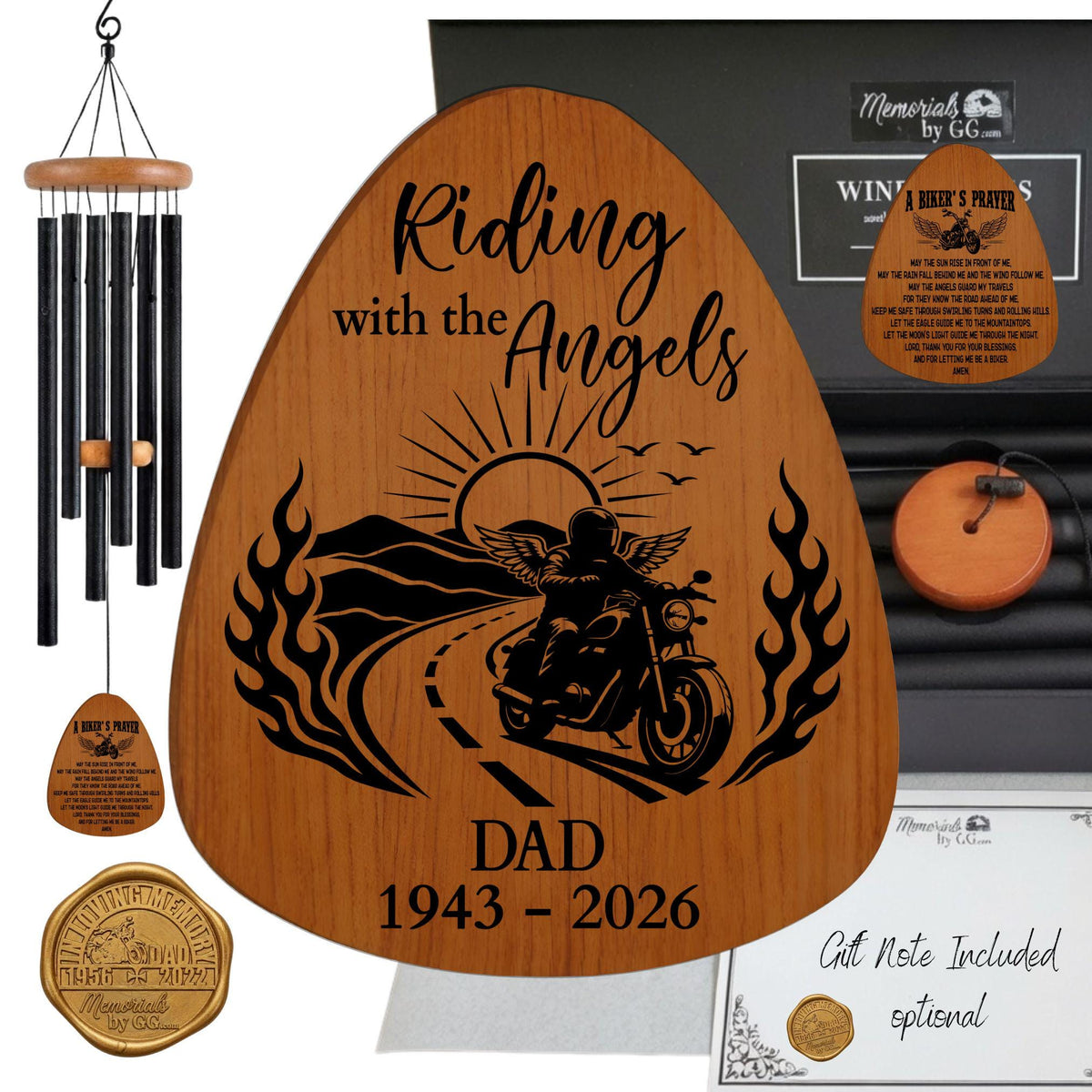 Personalized Biker Memorial Wind Chime, Sympathetic Sympathy Gift Loss of Father
