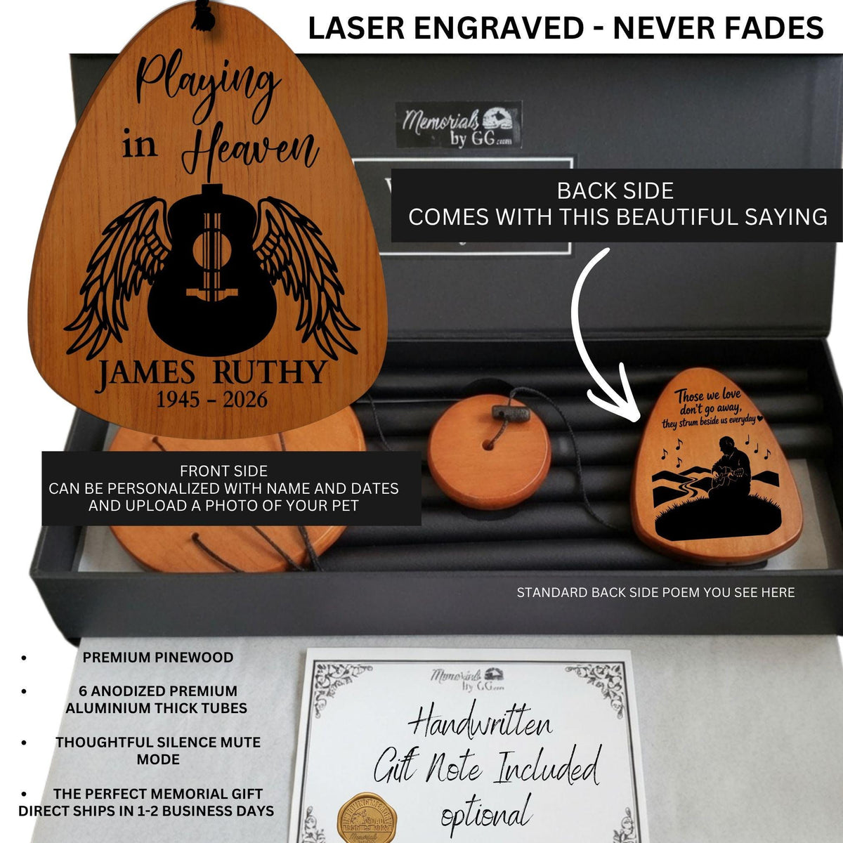 Personalized Guitar in Heaven Memorial Wind Chime, Sympathy Gift for Dad Brother