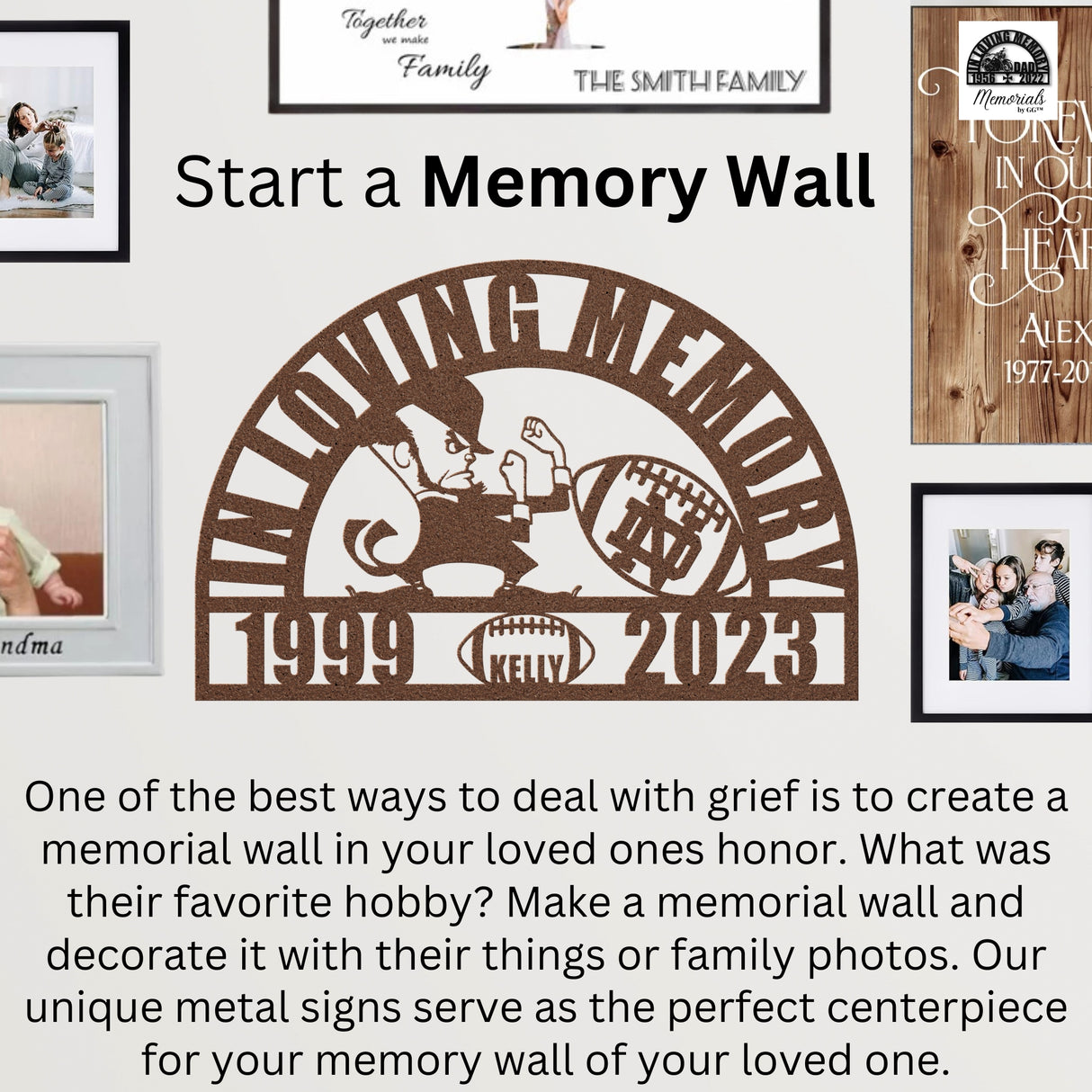 Notre Dame Memorial Football Sign for Dad