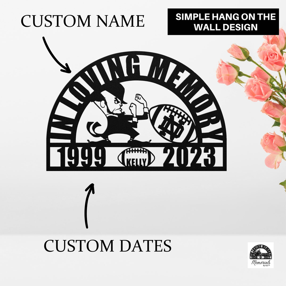 Notre Dame Memorial Football Sign for Dad