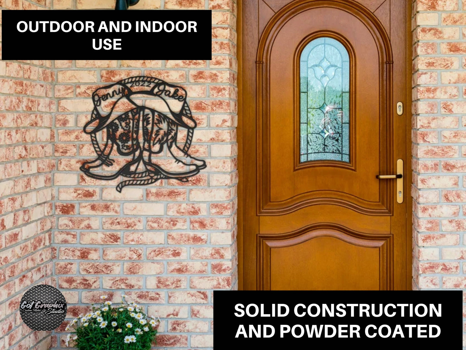 Cowboy Cowgirl Western Boots Personalized Metal Sign, Western Farmhouse Decor, Country New Home Gift, Southwestern Newly Wed Gift for Couple