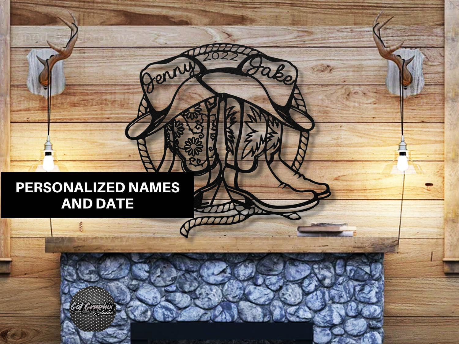 Cowboy Cowgirl Western Boots Personalized Metal Sign, Western Farmhouse Decor, Country New Home Gift, Southwestern Newly Wed Gift for Couple