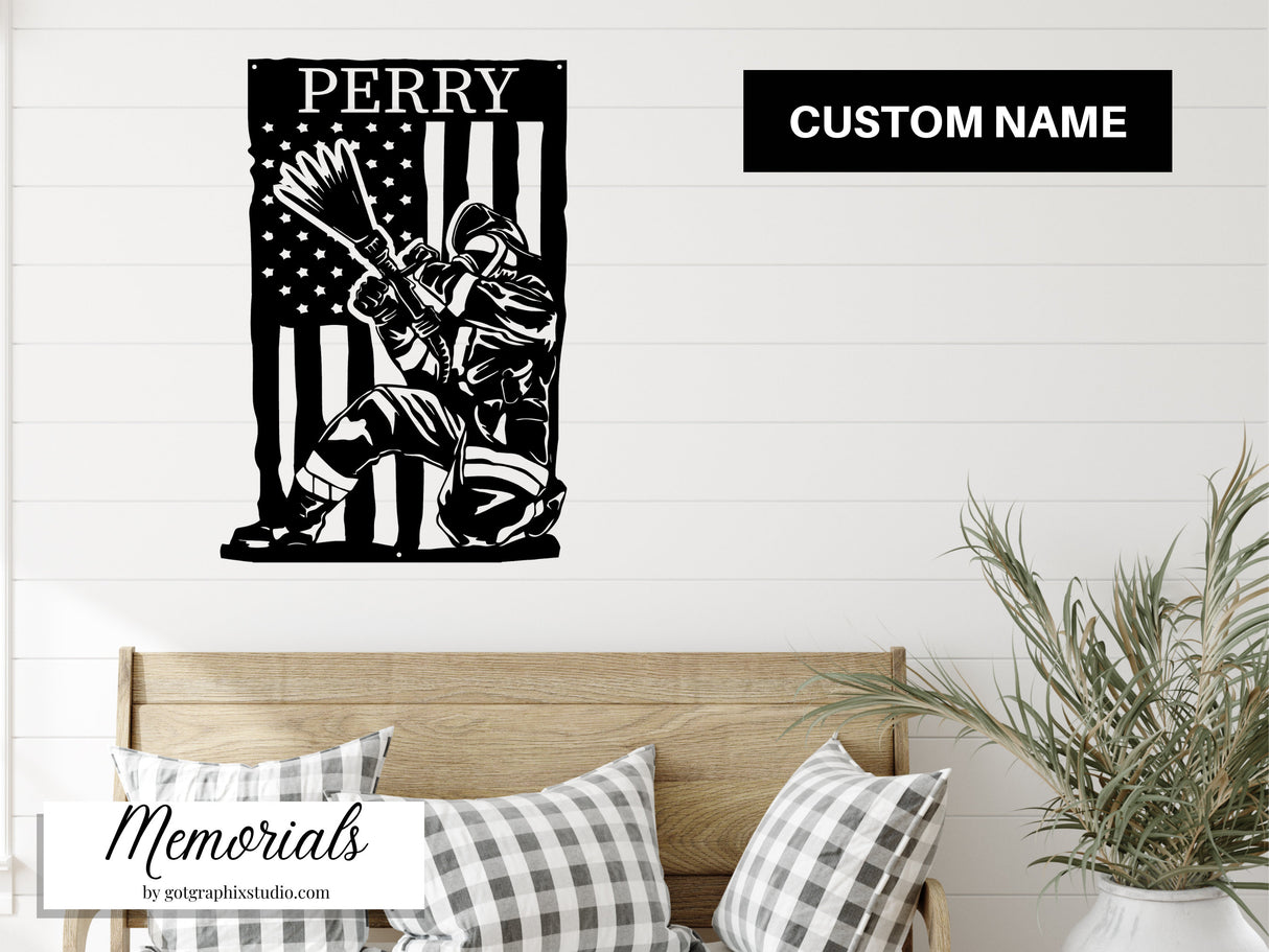 Personalizable Firefighter Metal Art Sign - Thank You Fireman Metal Home Decor Gift