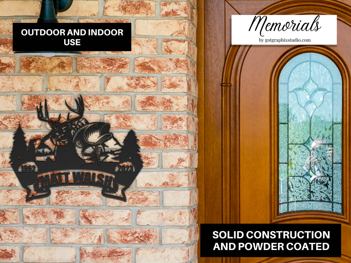 Hunter Fisherman Memorial Sympathy Keepsake - Personalized Celebration of Life for Outdoorsman - Deer Hunting and Fishing Condolence for Him