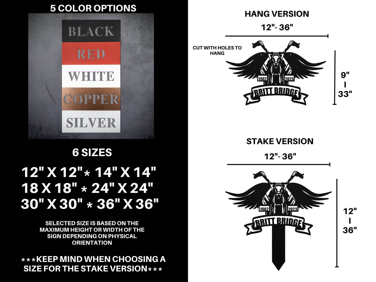 Hanging Motorcycle Sympathy Gift Loss of Husband - Personalized Memorial Grave Stake Decoration for Cemetery - In Loving Memory