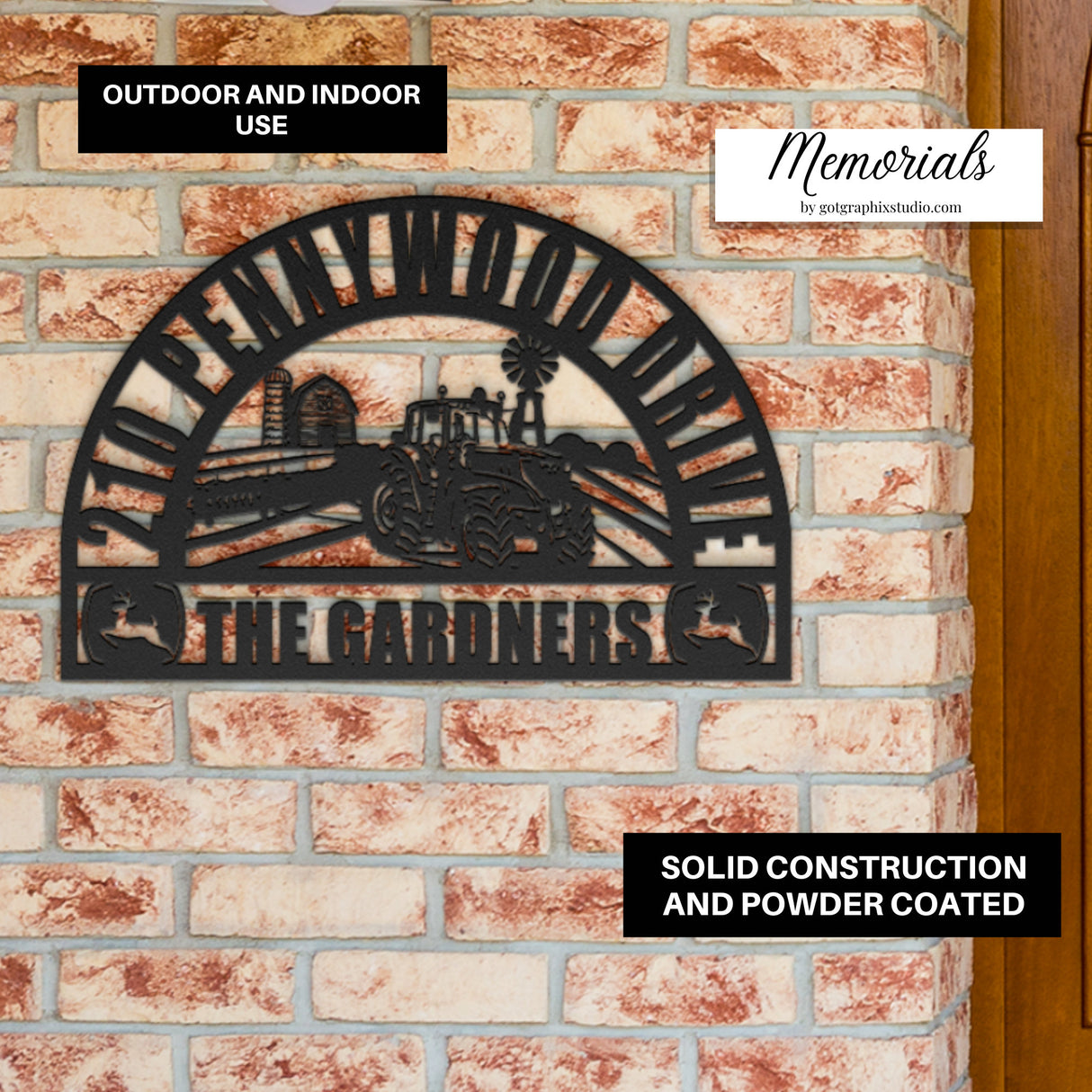 Custom Farmer Address Sign for House - John Deere Modern Tractor Last Name Address Sign for House - Farmhouse Metal Outdoor Sign