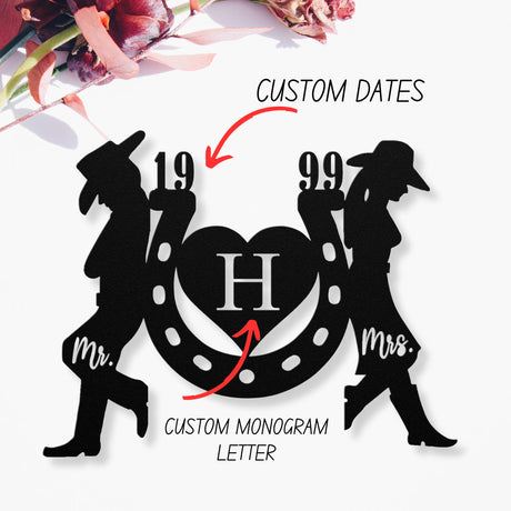 Personalized Rustic Farmhouse Horseshoe Wedding Gift | Mr and Mrs Cowboy Cowgirl Anniversary Gift, Country Western Farmhouse New Home Gift