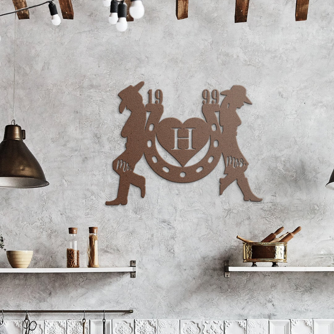 Personalized Rustic Farmhouse Horseshoe Wedding Gift | Mr and Mrs Cowboy Cowgirl Anniversary Gift, Country Western Farmhouse New Home Gift