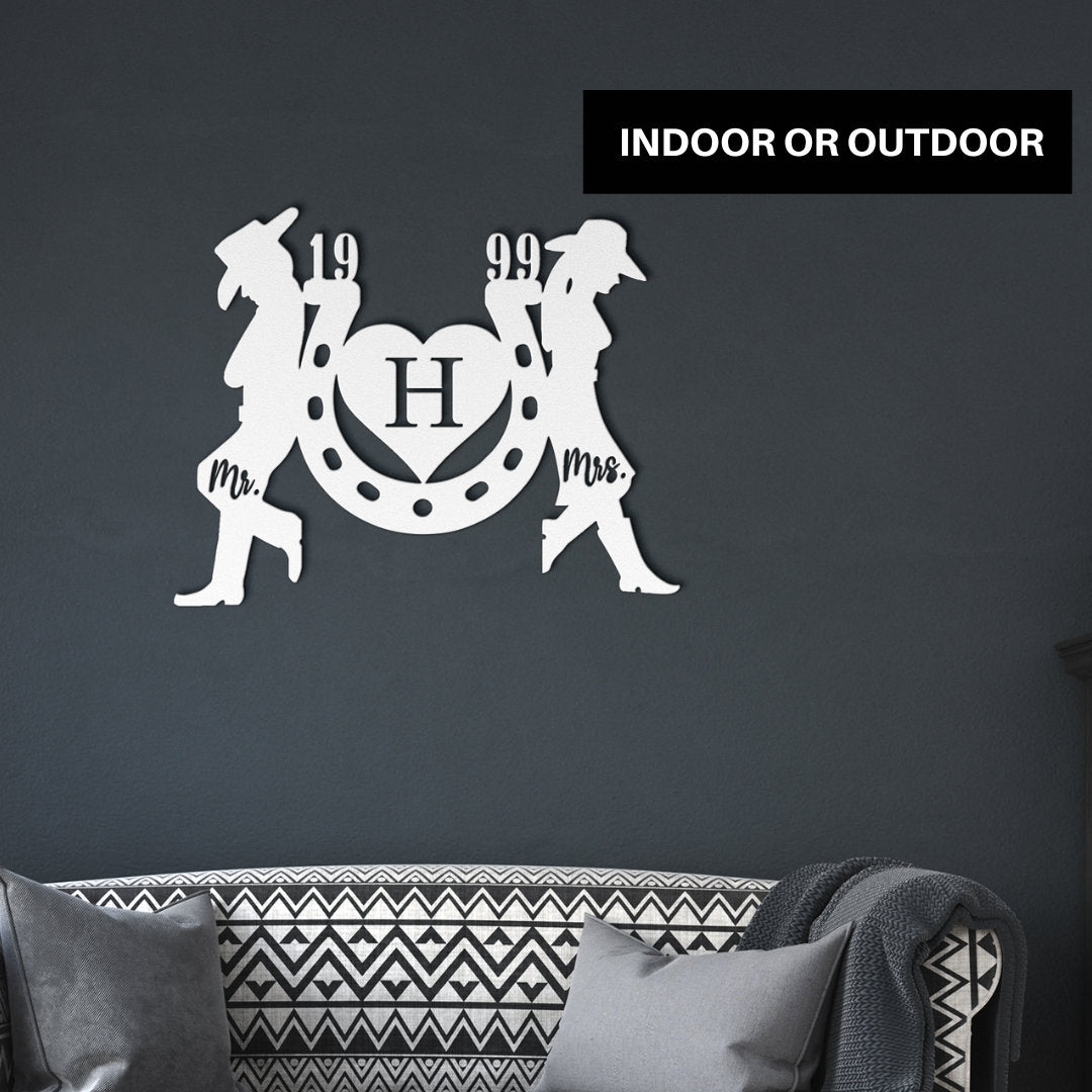 Personalized Rustic Farmhouse Horseshoe Wedding Gift | Mr and Mrs Cowboy Cowgirl Anniversary Gift, Country Western Farmhouse New Home Gift