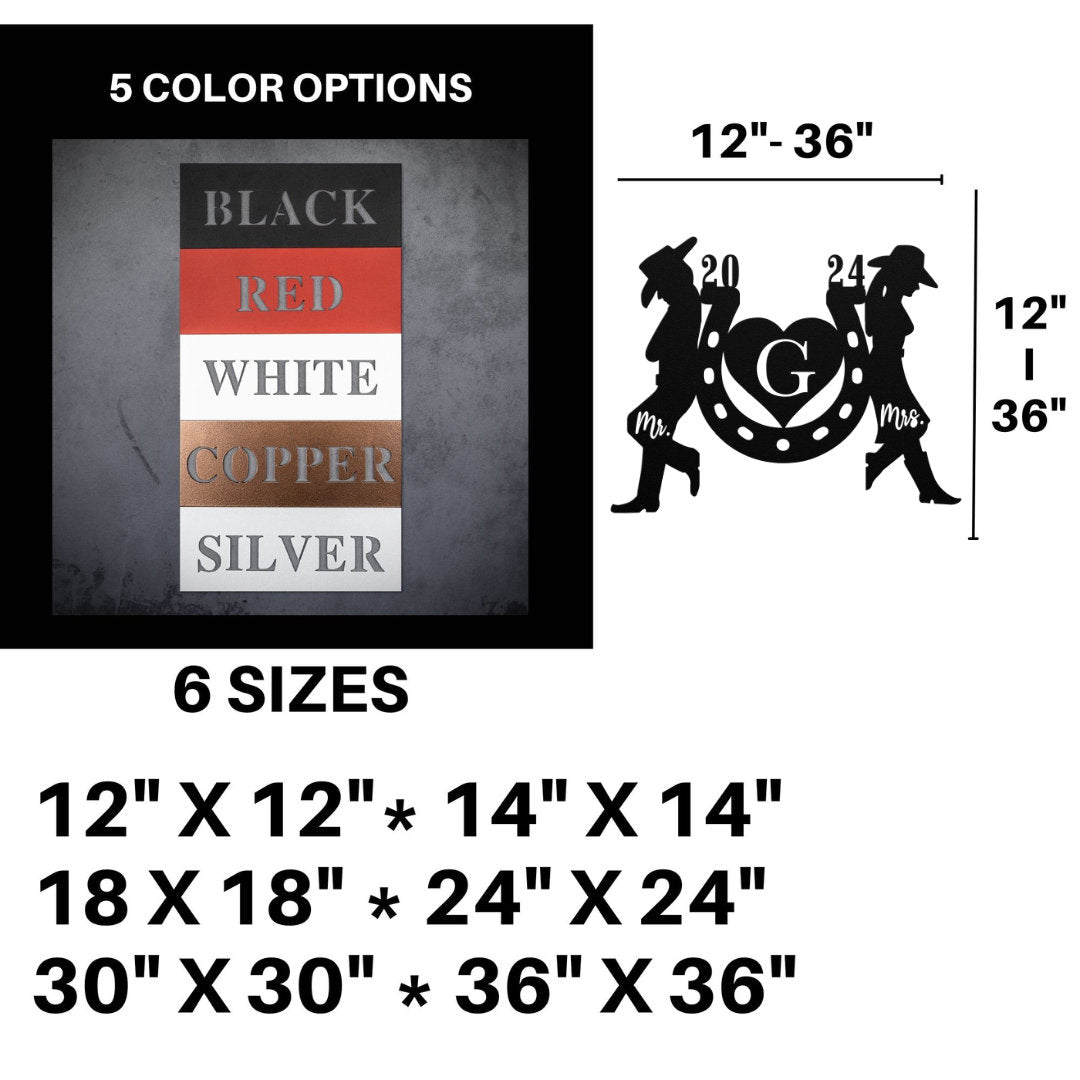 Personalized Rustic Farmhouse Horseshoe Wedding Gift | Mr and Mrs Cowboy Cowgirl Anniversary Gift, Country Western Farmhouse New Home Gift