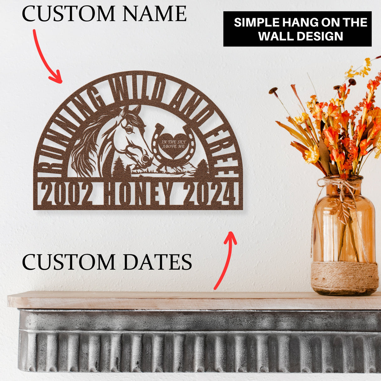 Horse Memory Memorial Gift | Personalized Pet Grave Marker | Loss of Horse Tribute | Running Free Wild Horse Remembrance Garden Ornament