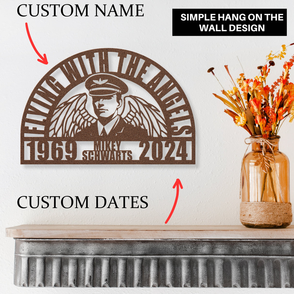 Airplane Pilot Memorial Gift Idea | Personalized Temporary Headstone Grave Marker | Sympathy Gift for Loss of Dad Commercial Pilot Captain