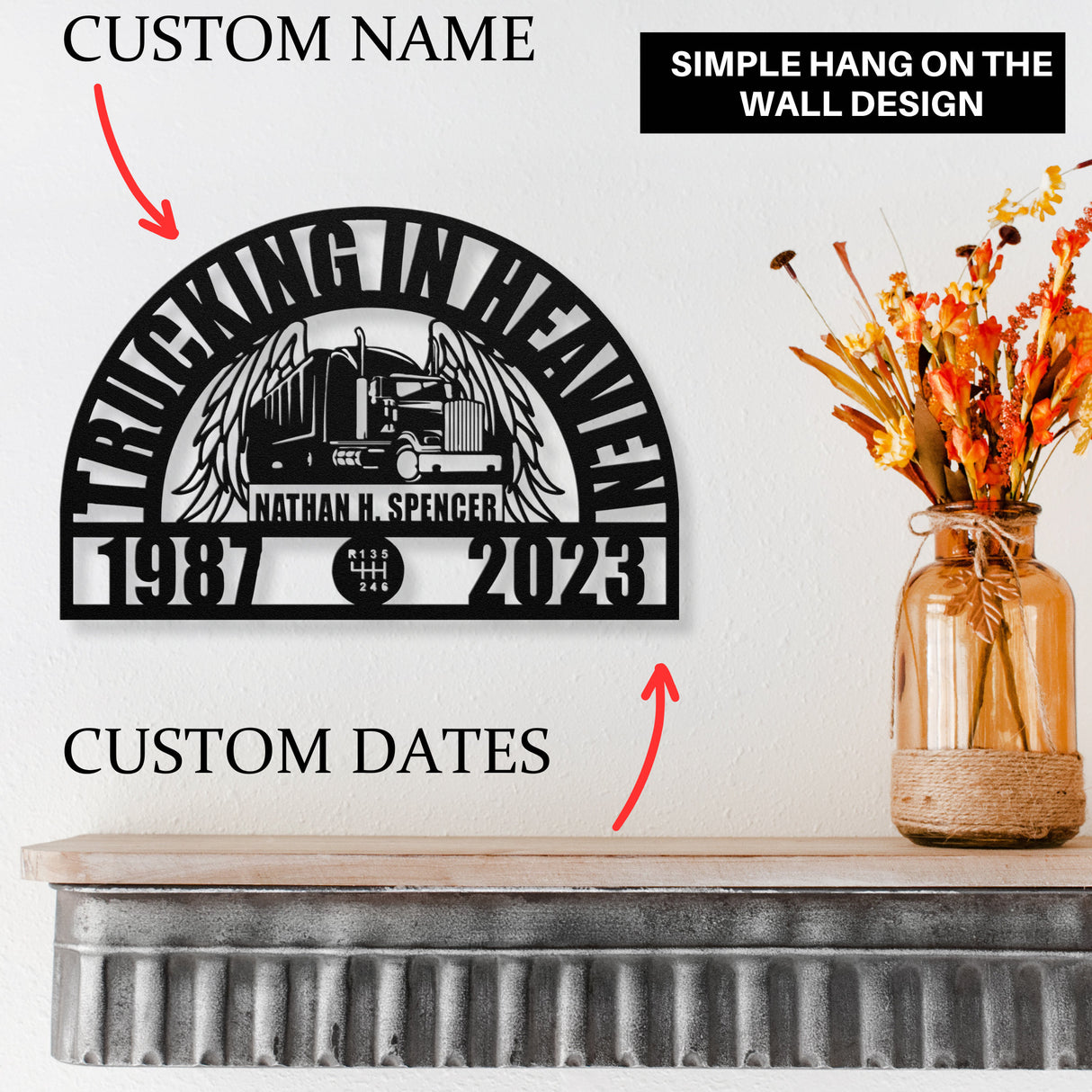 Personalized Truck With Wings Stake Grave Decoration | Unique Truck Driver Memorial Loss of Husband | Sympathy Grieving Gifts Loss of Father