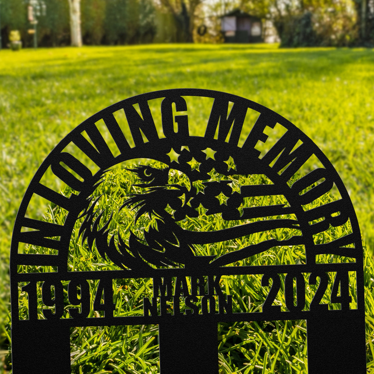 Patriotic Eagle American Flag Memorial Gift Idea for Loss of Dad - American Veteran Temporary Grave Marker - Memorial Gift Grandpa Service