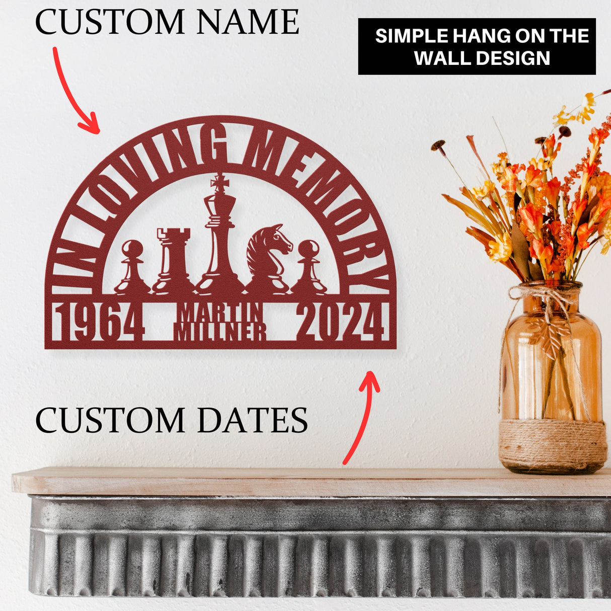 Unique Memorial for Chess Player Gift - Personalized In Loving Memory Wall Sign Chess Pieces Remembrance Sympathy Gift for Loss of Loved One