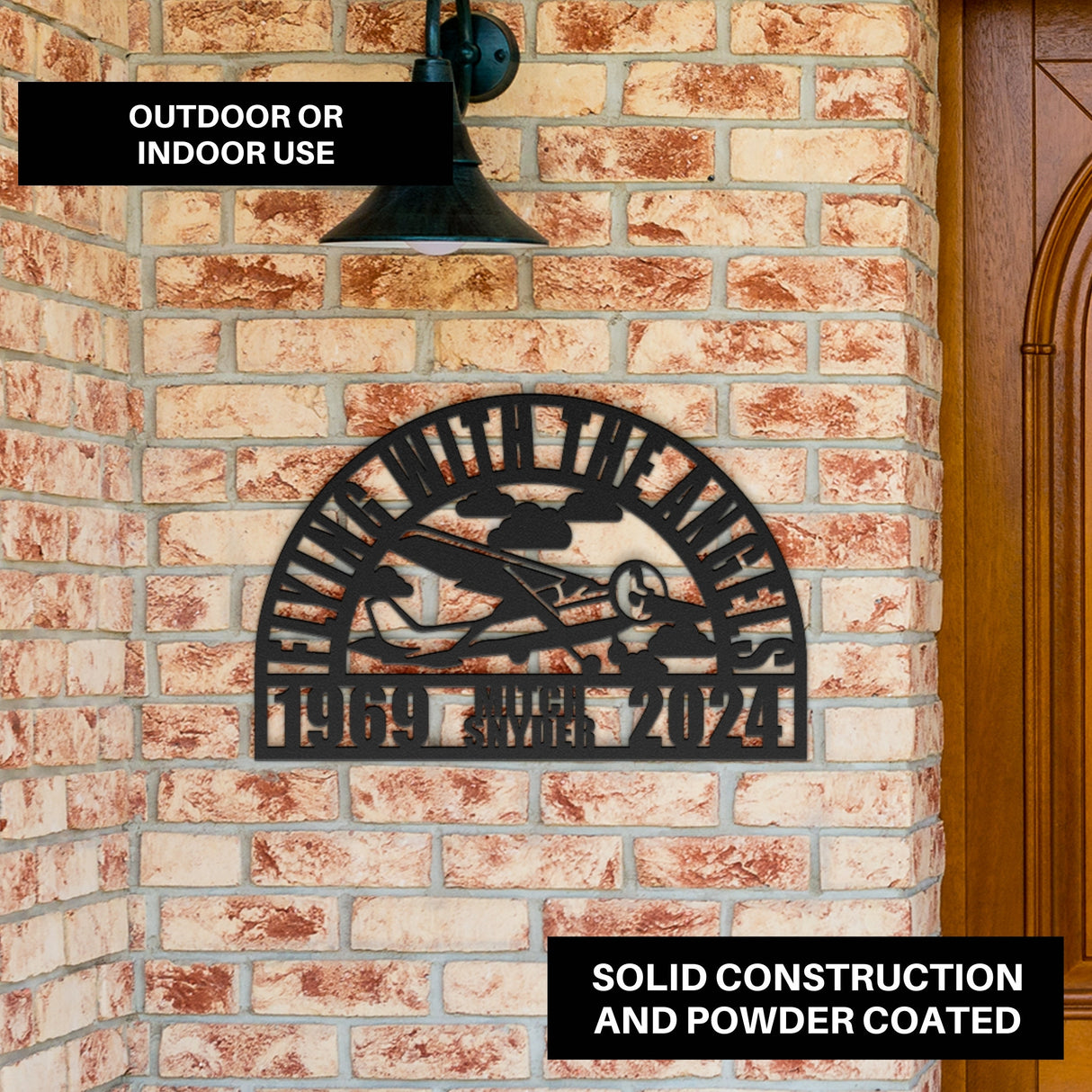 Light Aircraft Pilot Remembrance Gifts for Men, Flying With The Angels Memorial Metal Sign, Custom Airplane Sympathy Gift Loss of Husband