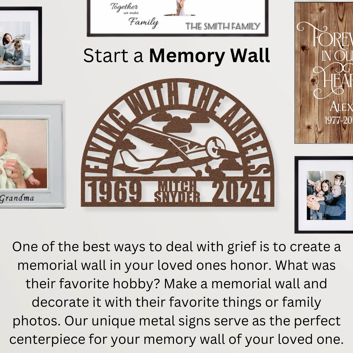 Light Aircraft Pilot Remembrance Gifts for Men, Flying With The Angels Memorial Metal Sign, Sympathy Gift Loss of Husband or Friend