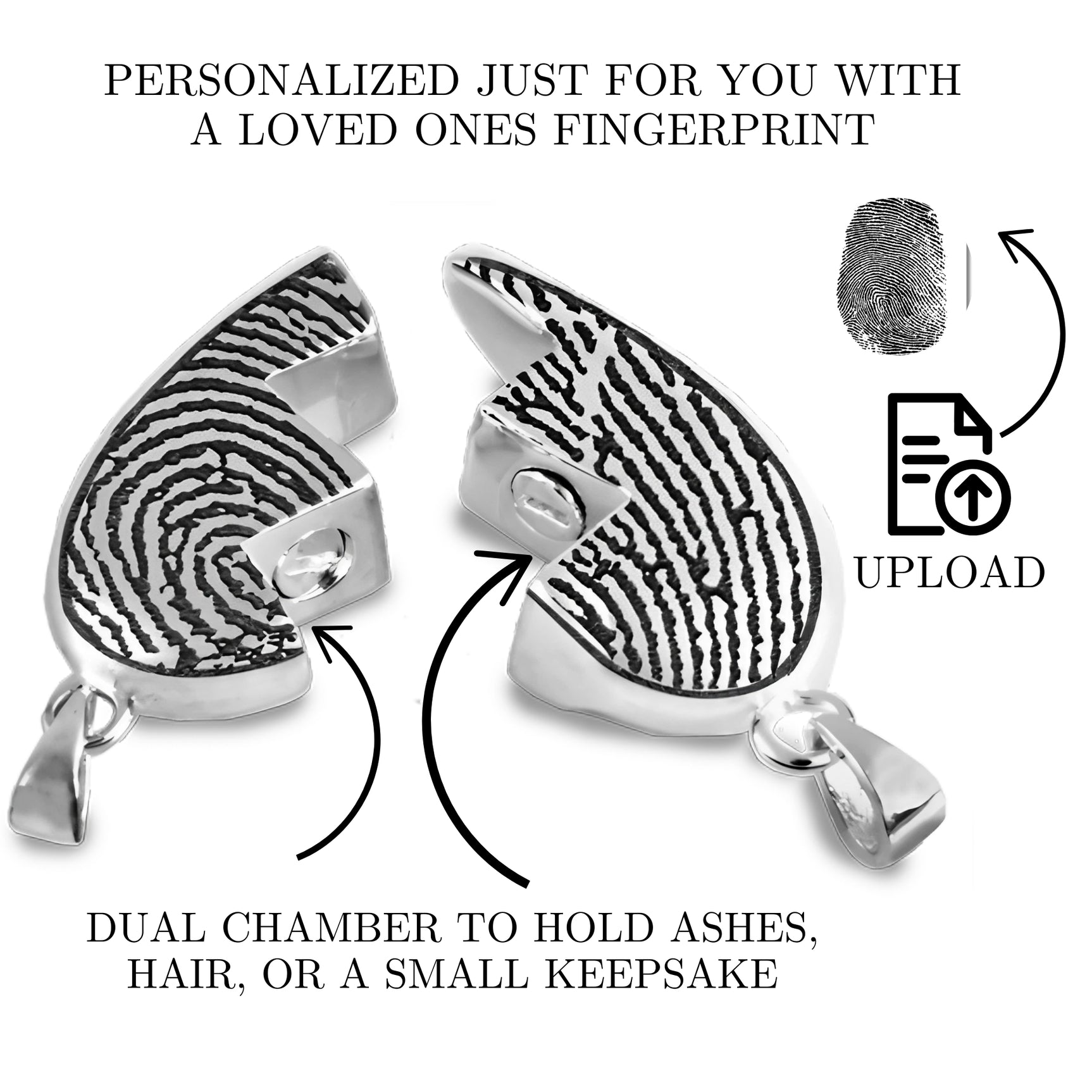 Personalized Fingerprint Cremation Heart Pendant Necklace