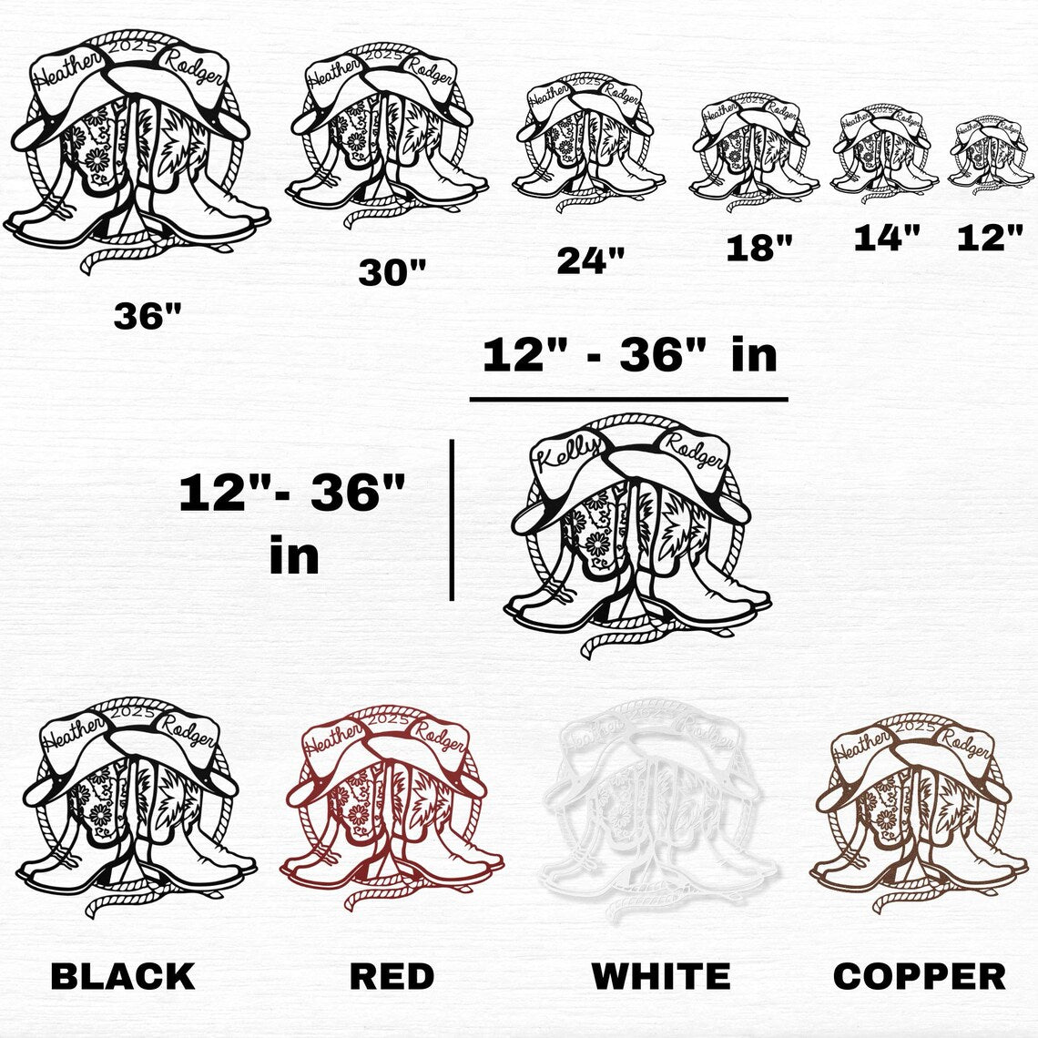 Western Wedding Gift for Couples Personalized Gift Cowboy Cowgirl Boots Wall Decor