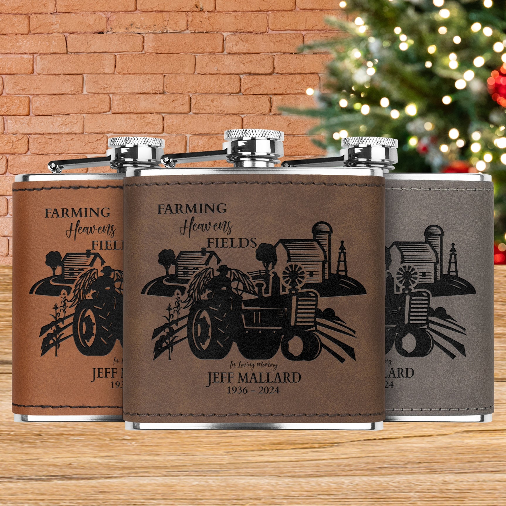 Farmer Christmas Memorial Flask Gift for Men