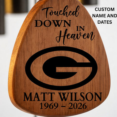 Green Bay Packers Memorial Wind Chime - Touched Down in Heaven Personalized Sympathy Gift