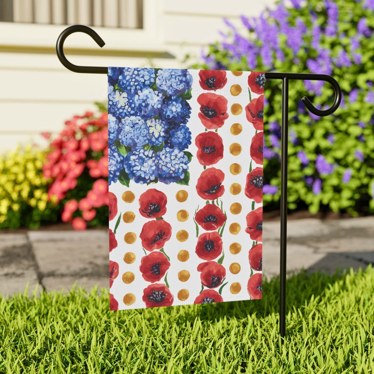 Myosotis Poppy Memorial Day Garden Flag – 12x18 Inch Double-Sided Outdoor Patriotic Decor