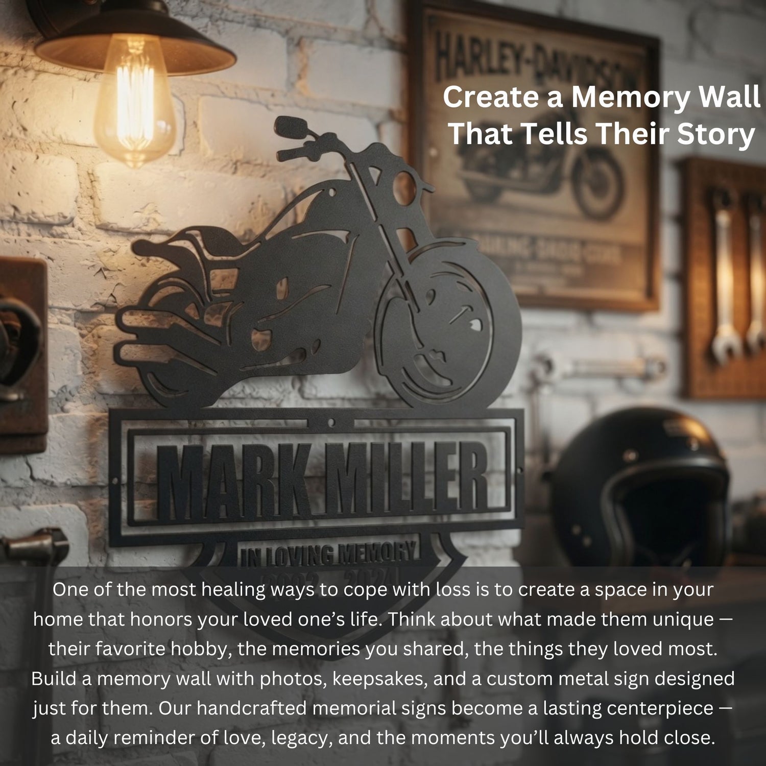 Personalized Harley Davidson Motorcycle Memorial Sign - In Loving Memory of Biker Sympathy Gift