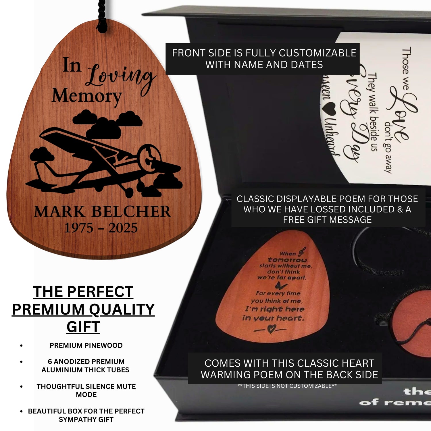 Personalized Light Aircraft Pilot Remembrance Wind Chimes