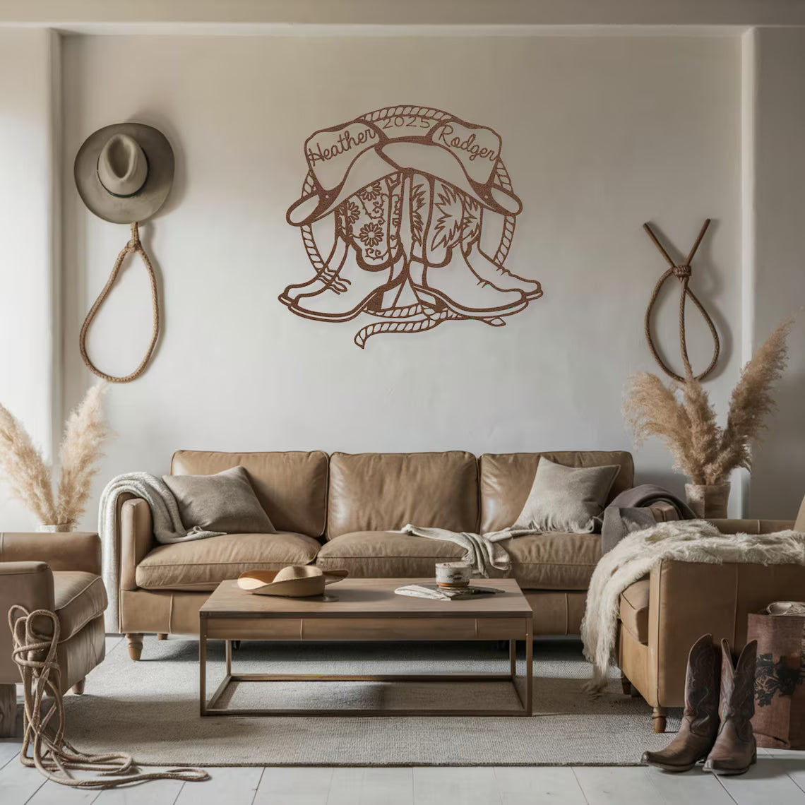 Western Wedding Gift for Couples Personalized Gift Cowboy Cowgirl Boots Wall Decor