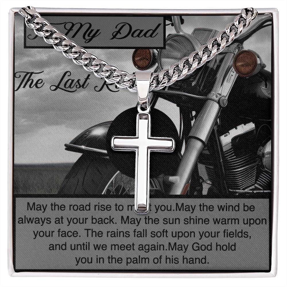 Dad's Memorial Motorcycle Cross Necklace - Cuban Chain Artisan Design Sympathy Gift