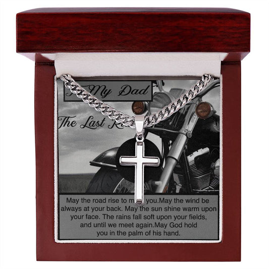 Dad's Memorial Motorcycle Cross Necklace - Cuban Chain Artisan Design Sympathy Gift