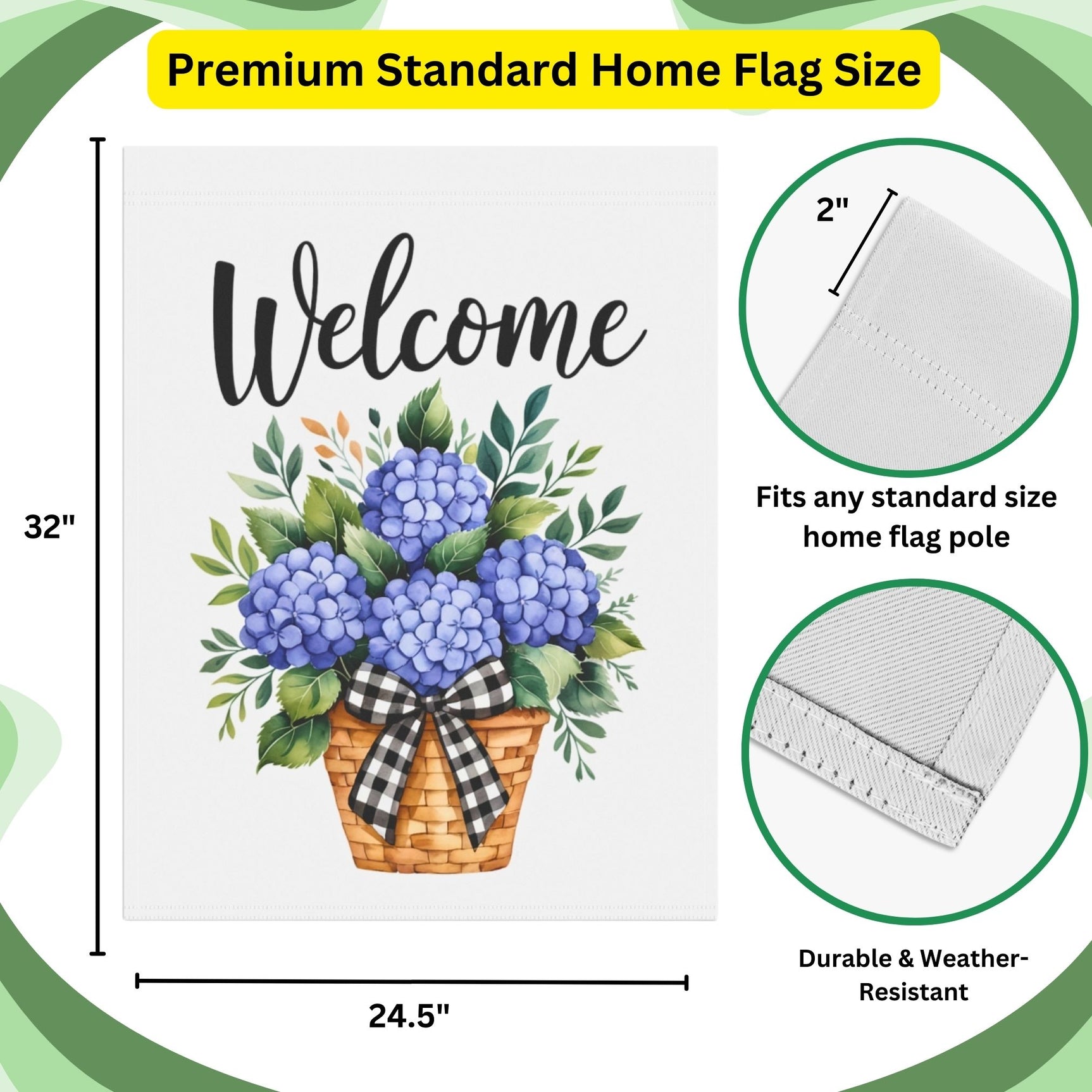 Hydrangea Welcome Garden Flag – 12x18 Inch, Double-Sided Outdoor Yard Decor for Spring & Summer