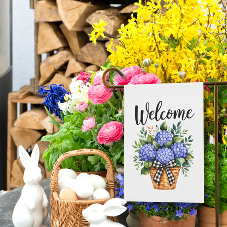 Hydrangea Welcome Garden Flag – 12x18 Inch, Double-Sided Outdoor Yard Decor for Spring & Summer