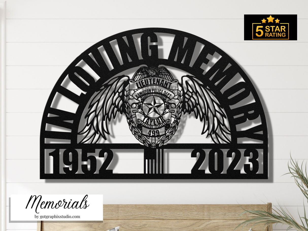 Police Law Enforcement Badge Memorial - Personalized Loss of Police Officer Sympathy Gift