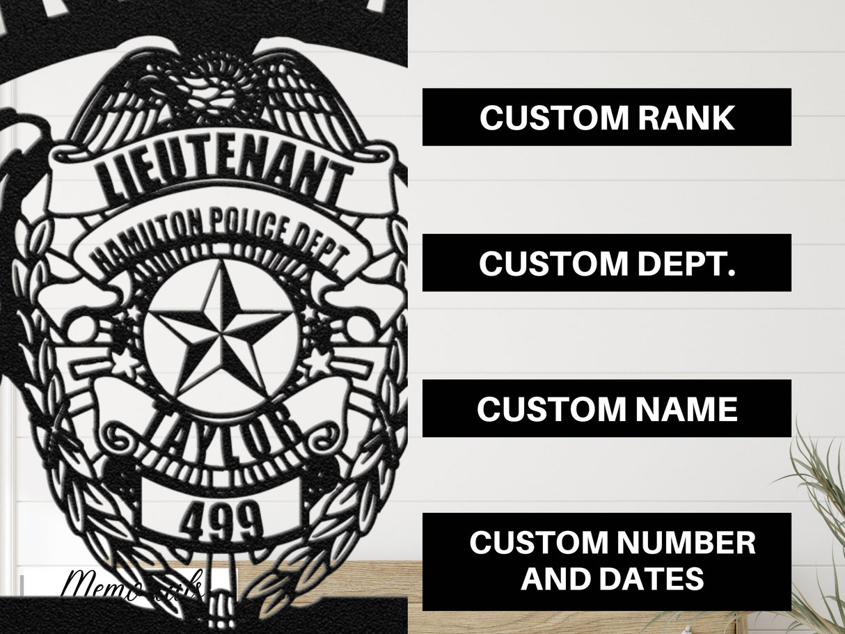Fallen Police Officer Gift - Law Enforcement Badge Memorial - Personalized Loss of Police Officer Sympathy Gift