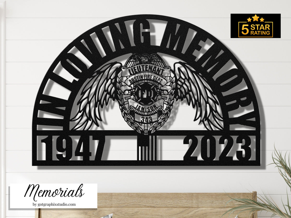 FireFighter Badge Memorial Custom Sign - Personalized Loss of Fireman Sympathy Gift