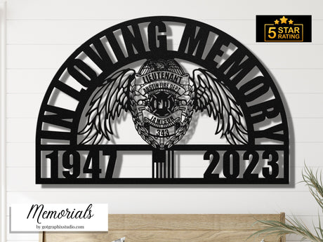 FireFighter Badge Memorial Custom Sign - Personalized Loss of Fireman Sympathy Gift