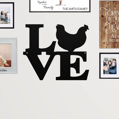 Metal Love Chicken Sign Farmhouse Home Wall Decoration