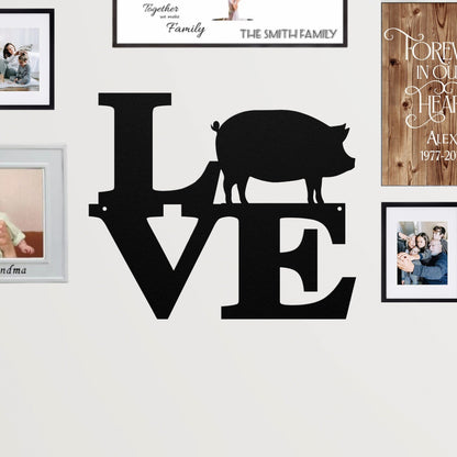Metal Love Pig Sign Farmhouse Home Wall Decoration