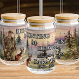 Hunter Memorial 16 Oz Glass Cup with Lid and Straw