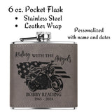 American Flag Motorcycle Memorial Hip Flask Personalized Gift for Men