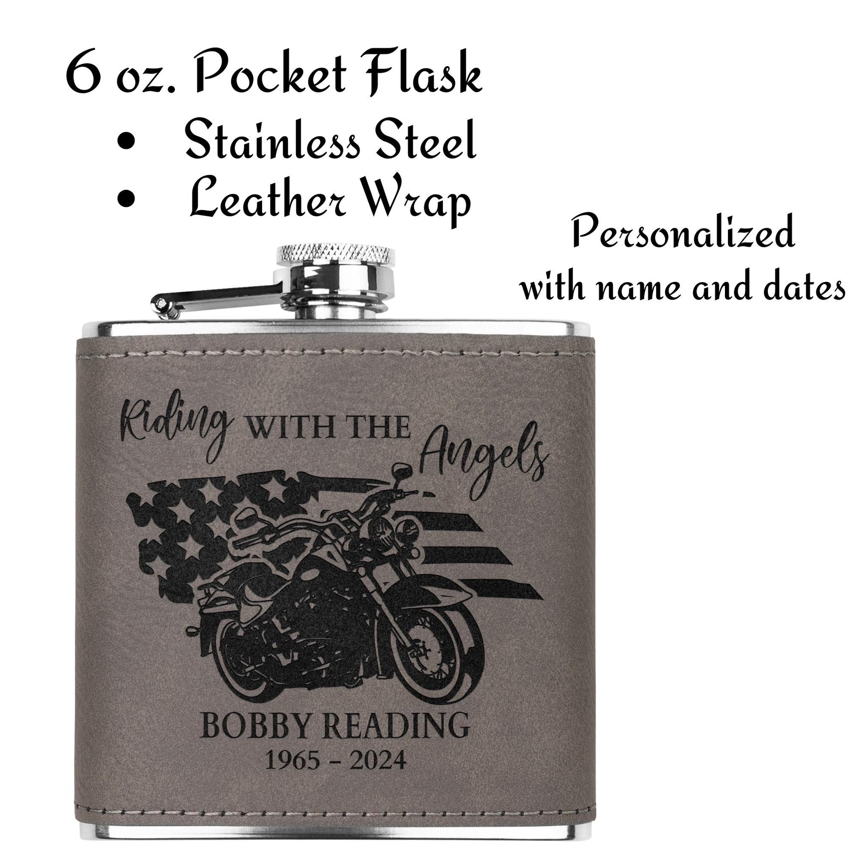 American Flag Motorcycle Memorial Hip Flask Personalized Gift for Men