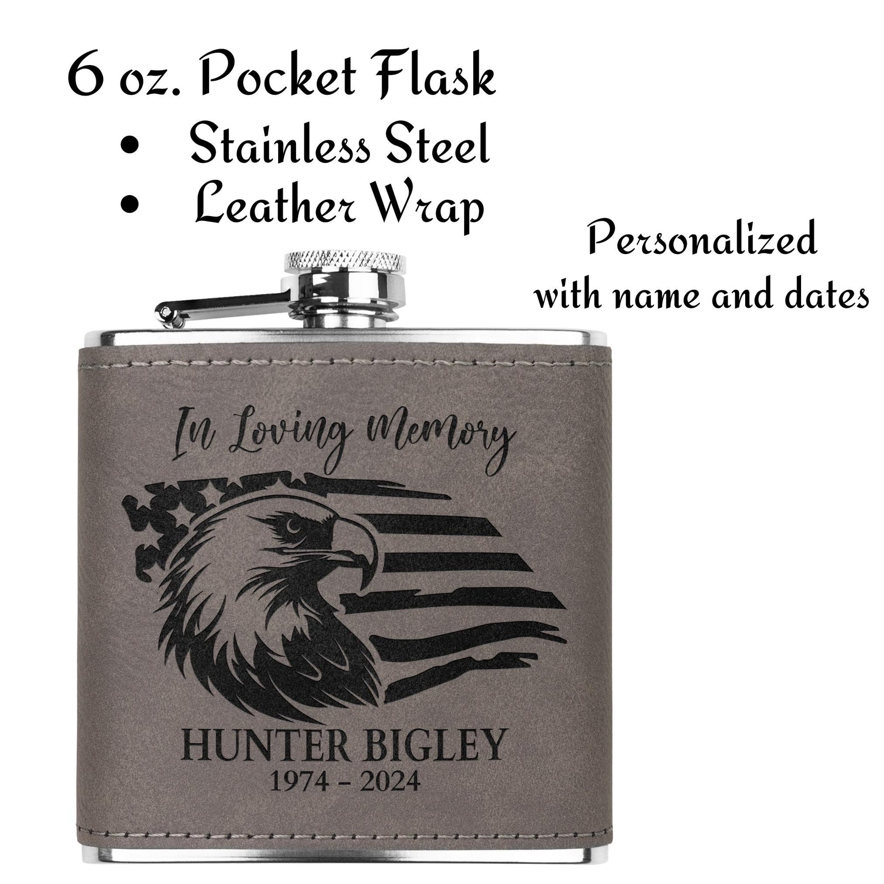 Eagle American Flag Memorial Hip Flask Personalized Christmas Gift for Loss of Loved One