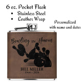 Bowling Memorial Leather Steel Flask Personalized Stocking Stuff Gift