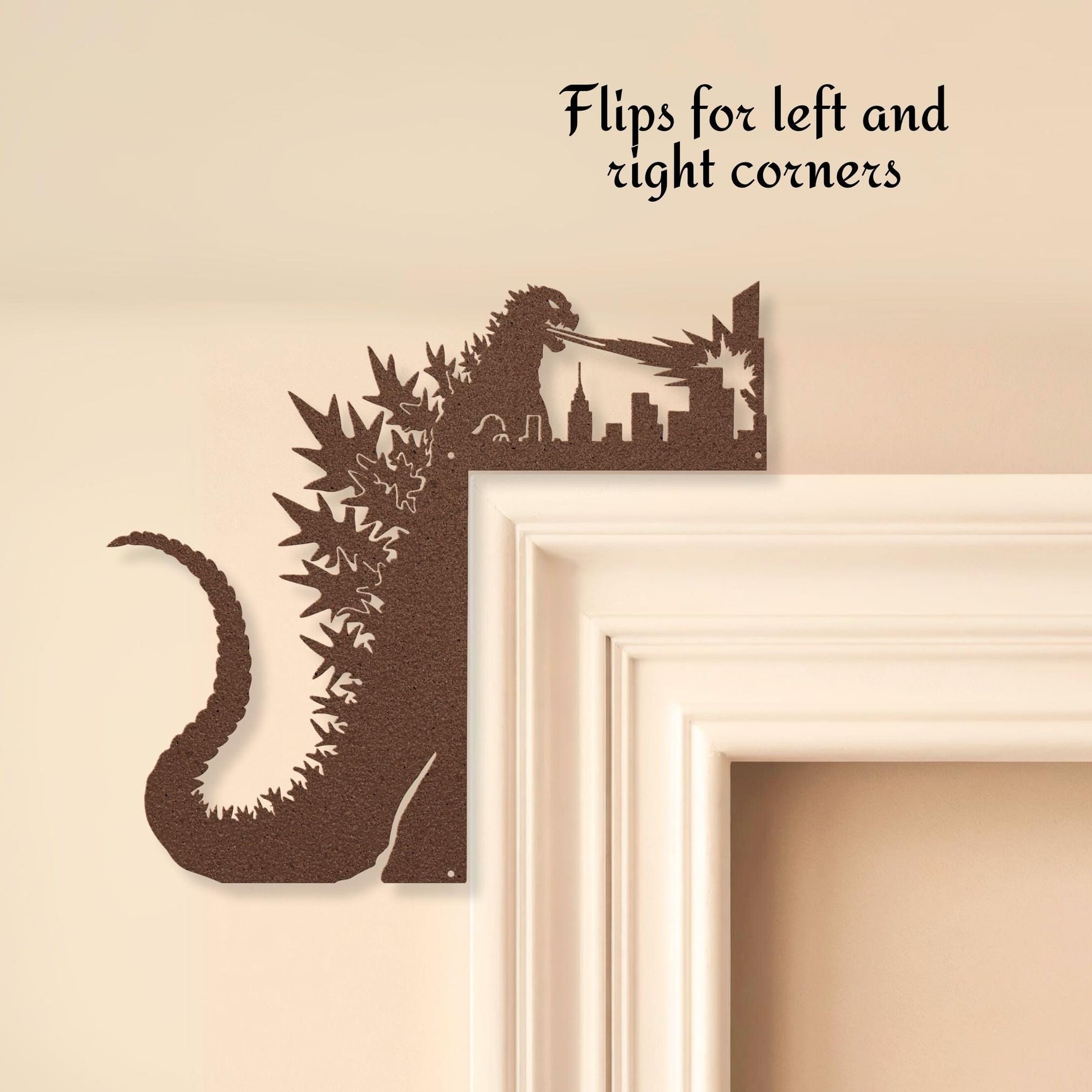 Godzilla Door Corner Topper Frame Decorations Metal Sign