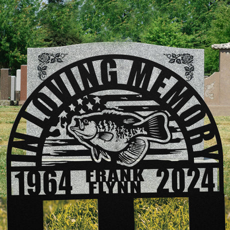 Fisherman Memorial Gift | Personalized Crappie Fish American Flag Dad Remembrance | RIP Memorial Sympathy Gift for Men | Fishing In Heaven