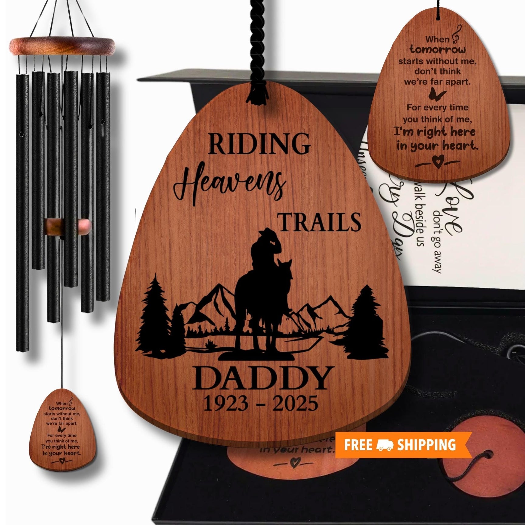 Sympathy Chimes Men&#39;s Horse Rider Memorial Gift | Personalized Horseback Rider Remembrance Gift Box for Loss of Father