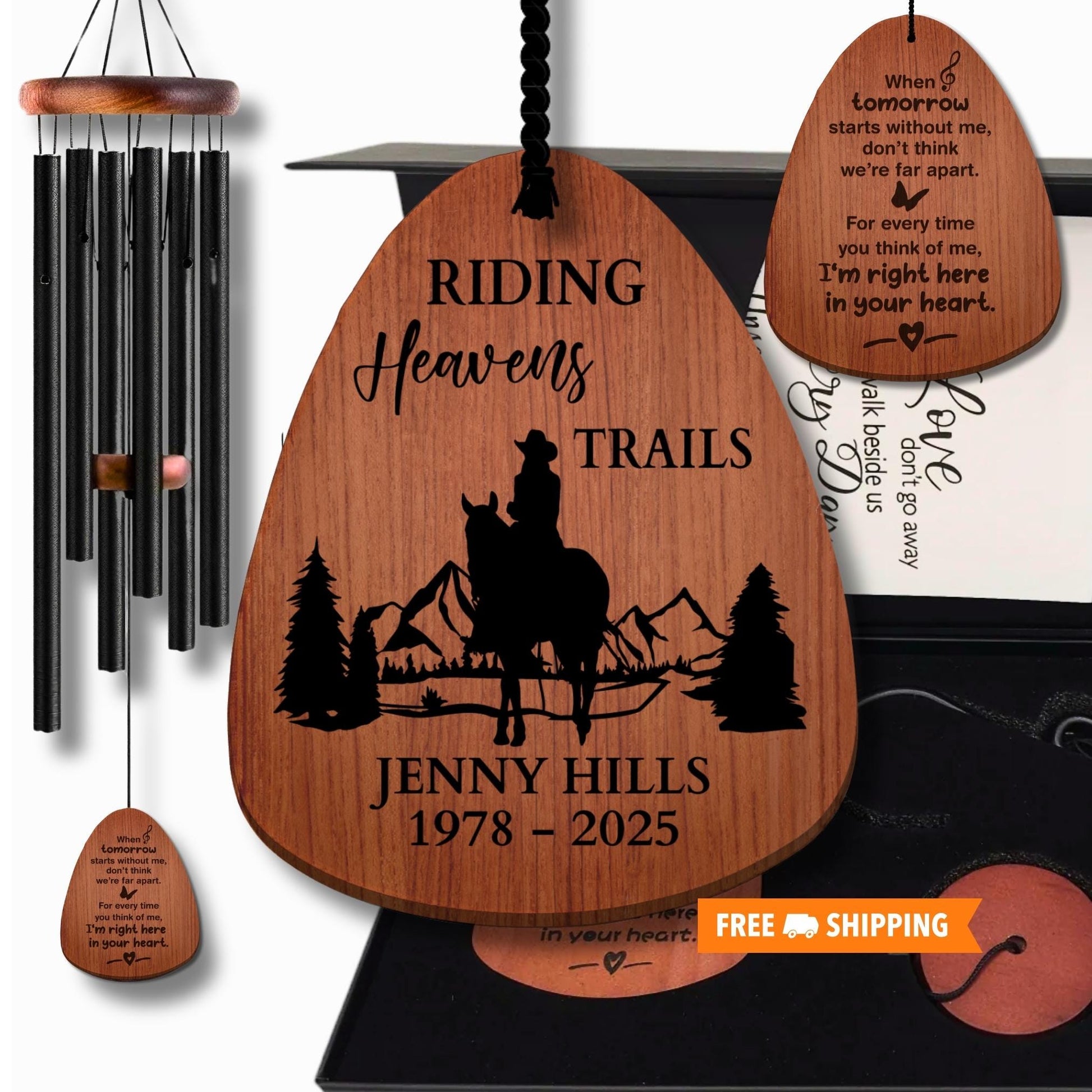 Sympathy Chimes Women&#39;s Horse Rider Memorial Gift | Personalized Horseback Rider Remembrance Gift Box for Loss of Mom