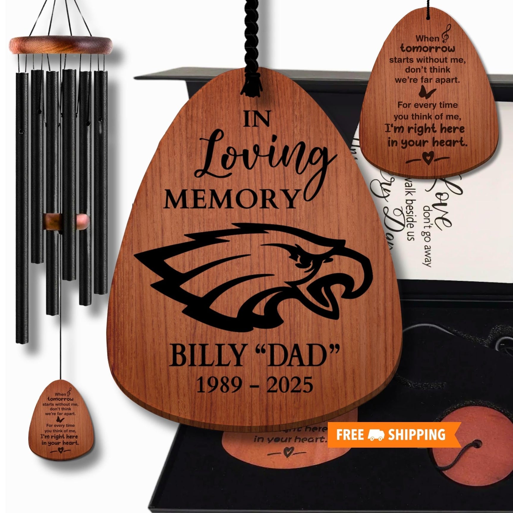 Philadelphia Eagles Football Memorial Wind Chimes for Sports Fans | Sympathy Chimes Gift Box Father